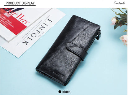 Women's Genuine Leather Long Wallet – Fashion Clutch with Coin Purse, Card Holder & Phone Pocket by Contact's