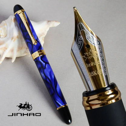 Iraurita Jinhao X450 Fountain Pen – 0.7mm Broad Nib, Dark Green & Gold, Full Metal, 21 Color Options with Ink