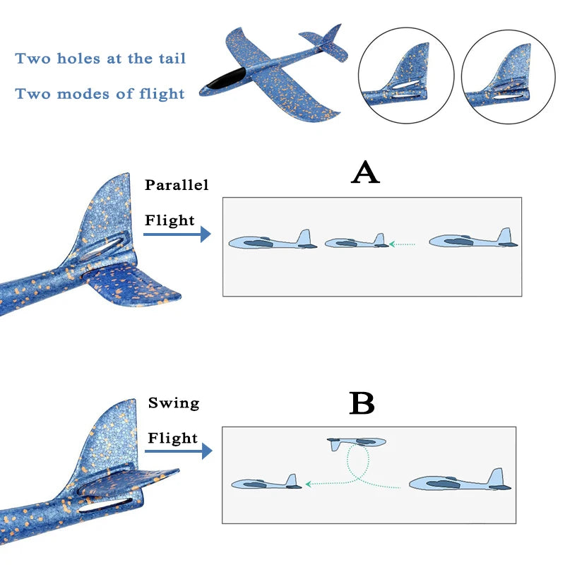48cm EVA Foam Glider Aircraft Toy – Hand-Throw Flight Airplane DIY Model for Kids, Fun Outdoor Toy Gift