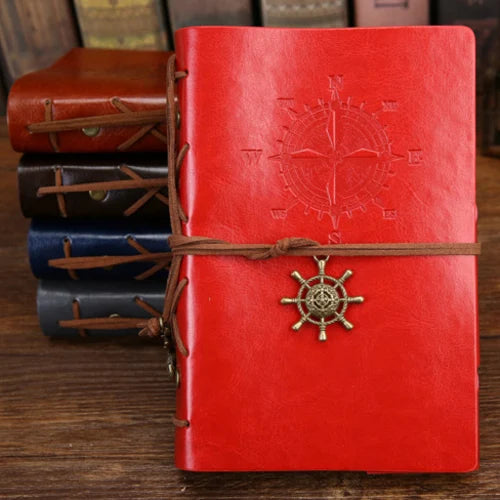 Retro PU Leather Spiral Notebook – Vintage Pirate Anchor Refillable Diary Journal for Travelers