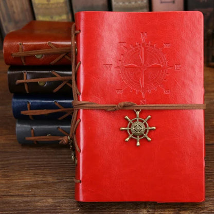 Retro PU Leather Spiral Notebook – Vintage Pirate Anchor Refillable Diary Journal for Travelers