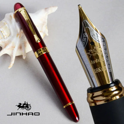 IRAURITA JINHAO X450 Fountain Pen – Dark Green & Golden, 18KGP 0.7mm Broad Nib, Full Metal, 21 Colors with Ink