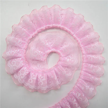 2 Yard Pleated Organza Lace Trim - 4cm Double Layer Ribbon for Sewing, Doll Clothes & Wedding Decor
