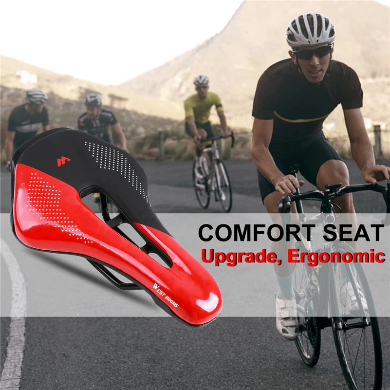 WEST BIKING Bicycle Saddle — Comfortable Hollow PU Leather Bike Seat | Wear-Resistant Road Cycling Cushion