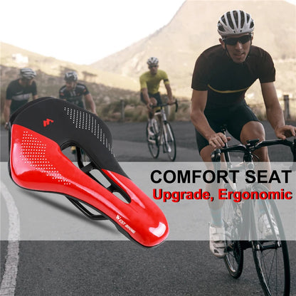 WEST BIKING Bicycle Saddle — Comfortable Hollow PU Leather Bike Seat | Wear-Resistant Road Cycling Cushion