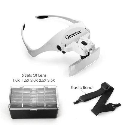 Magnifying Glasses with LED Light - Head Loupe Jeweler Headband Magnifier, Optical Glass Tool for Repair & Reading