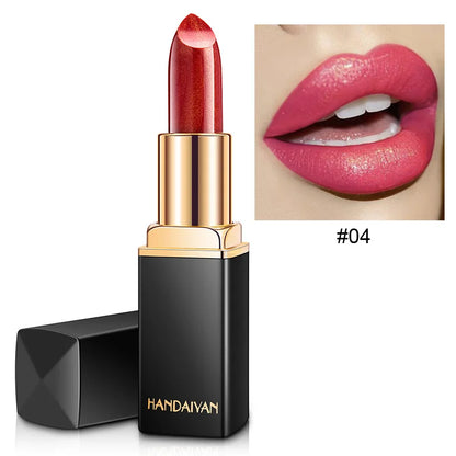 Professional Brand Lipstick – Waterproof, Long-Lasting Nude Pink & Mermaid Shimmer, Luxury Makeup Cosmetic
