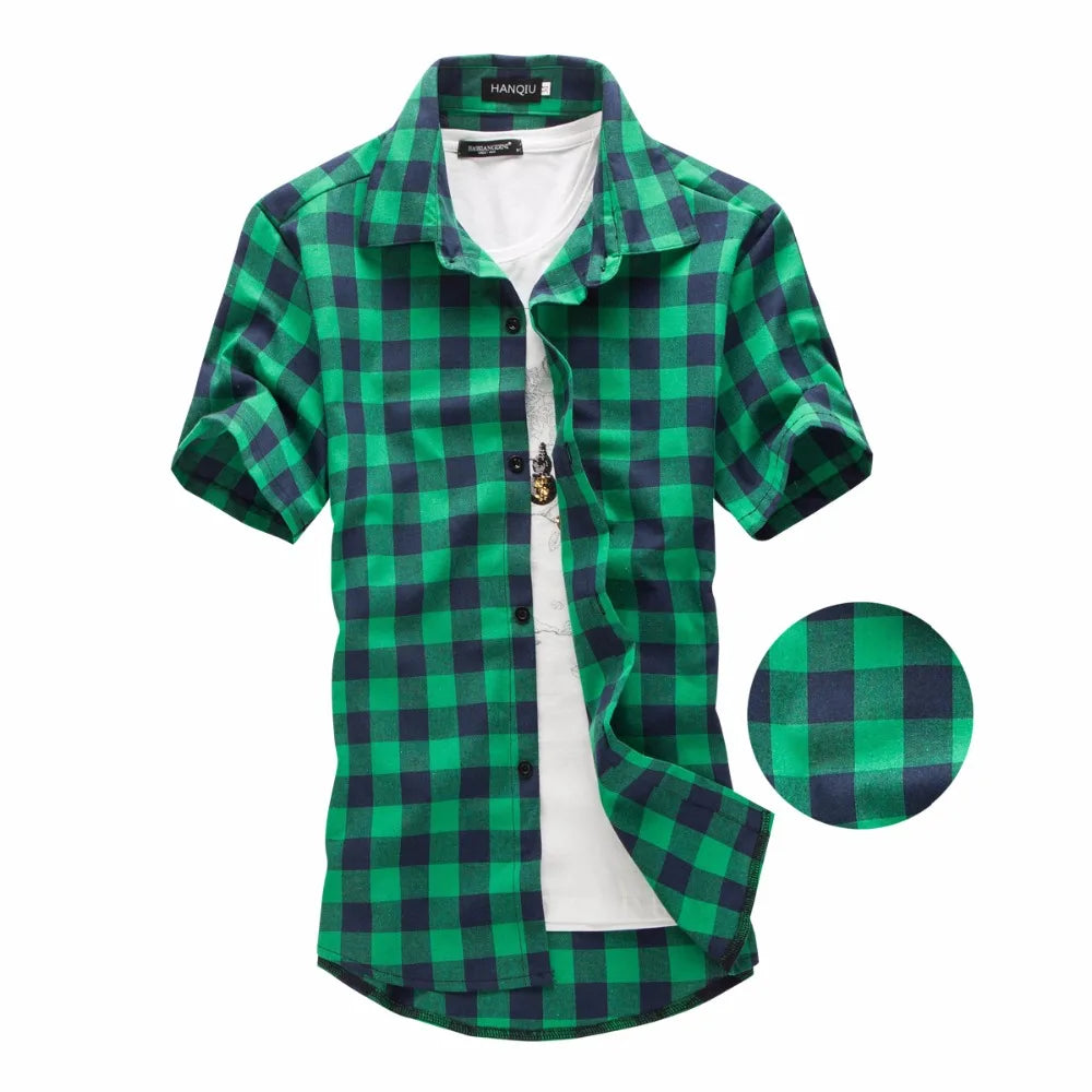 Men’s Red & Black Plaid Shirt - 2026 Summer Short Sleeve Checkered Casual Fashion Top
