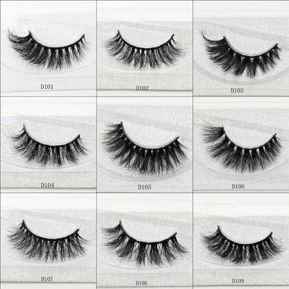 3D Real Mink False Eyelashes – Thick Handmade Strip Lashes with Glitter Packing for Makeup Beauty D101