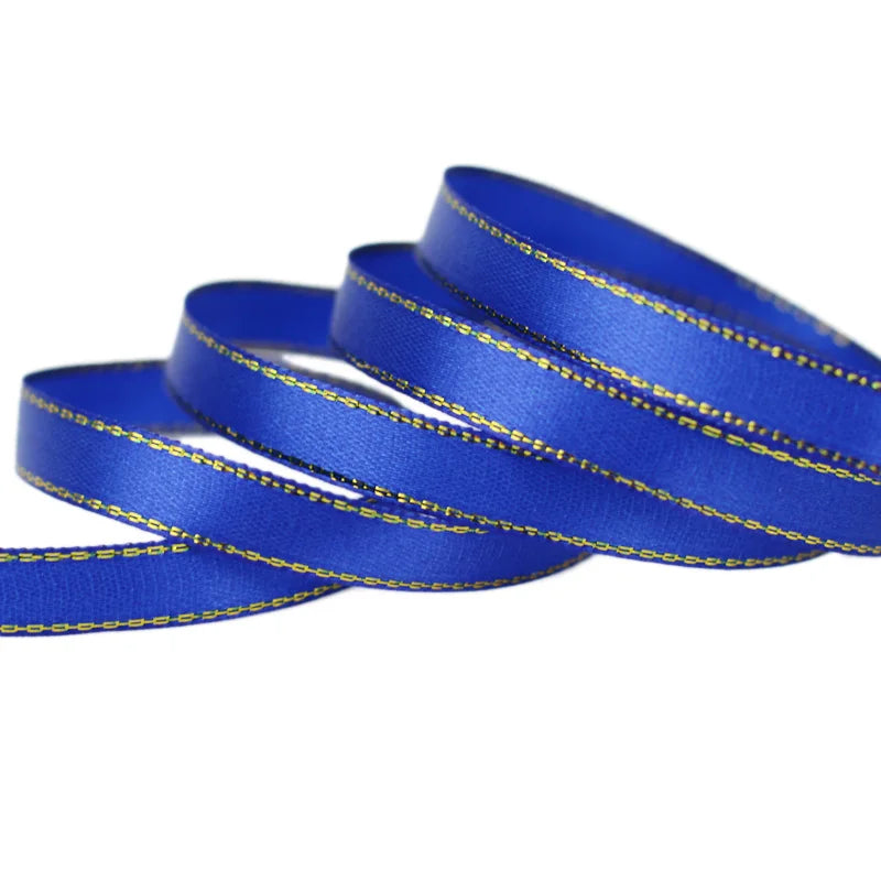 25 Yards 10mm Satin Ribbon with White & Gold Edge - High-Quality Gift Packaging Ribbon