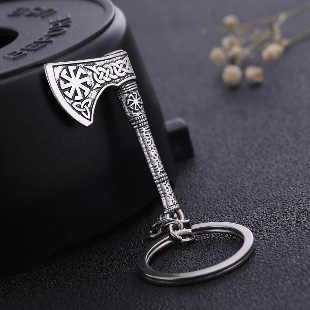 SKYRIM Viking Keychain – Punk Gothic Axe Talisman, Slavic Irish Knot Pagan Amulet Pendant, Men's Jewelry Gift