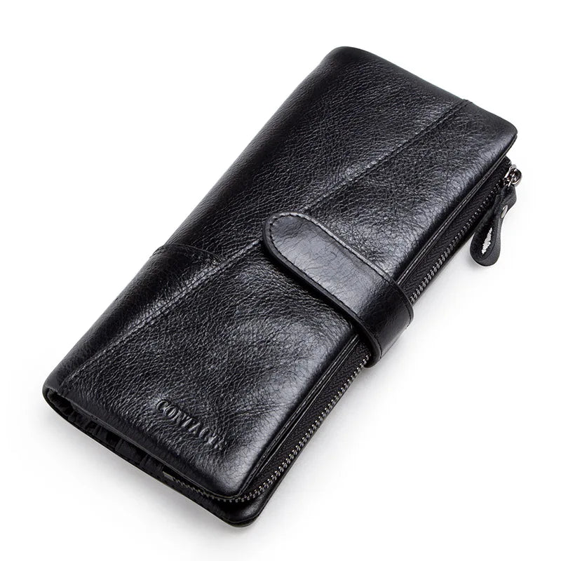 Women's Genuine Leather Long Wallet – Fashion Clutch with Coin Purse, Card Holder & Phone Pocket by Contact's