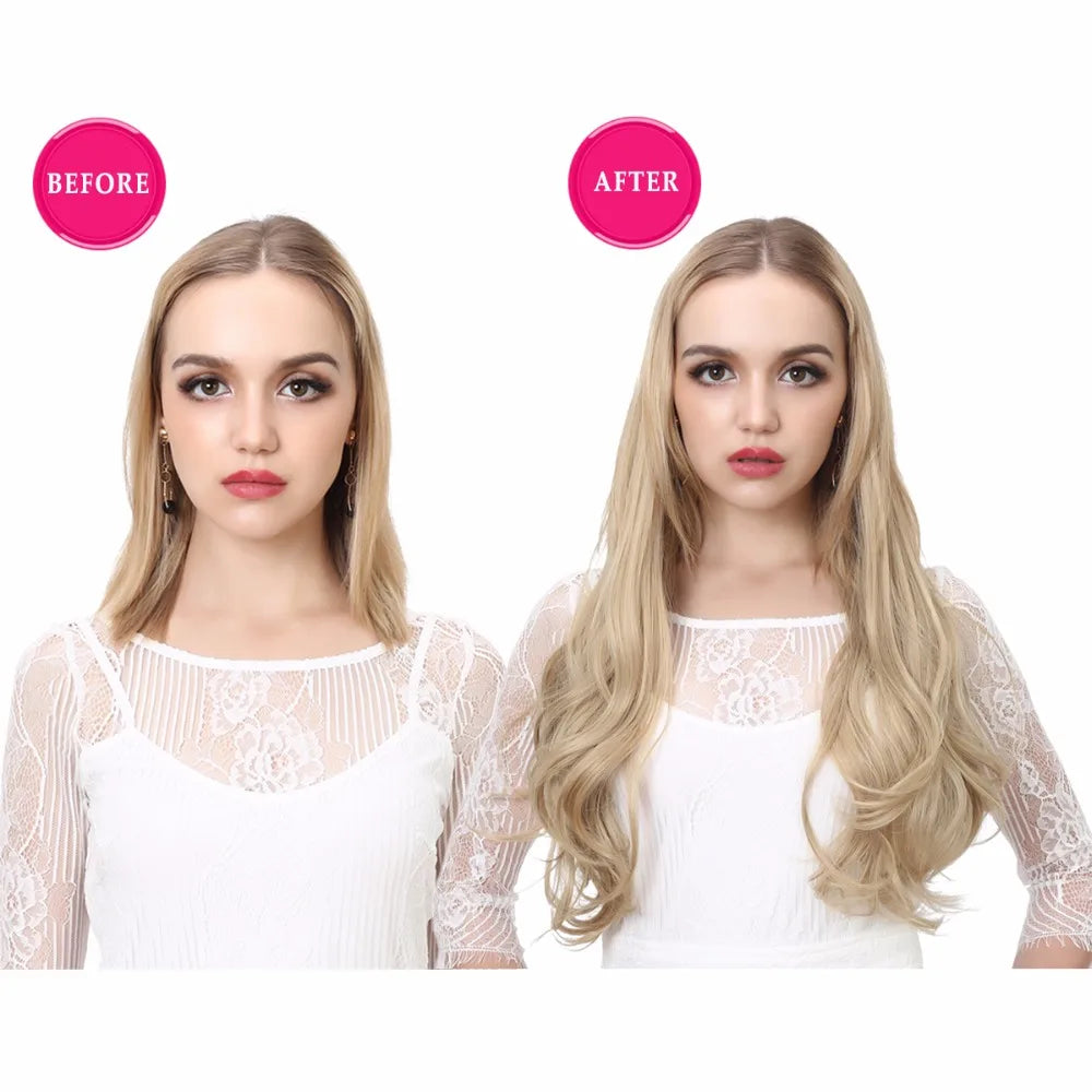Synthetic U-Part Clip-in Hair Extensions – Long, Straight, Thick Blonde Hairpieces (16, 20, 24 Inch)