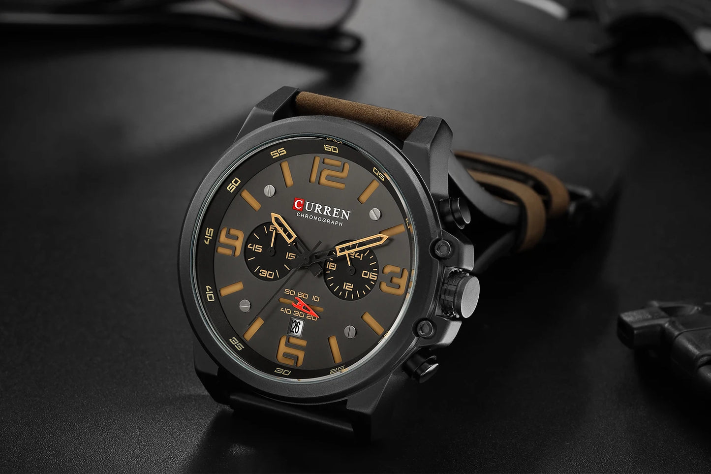 CURREN Men's Luxury Waterproof Sport Watch – Chronograph Quartz Military Wristwatch with Genuine Leather Strap