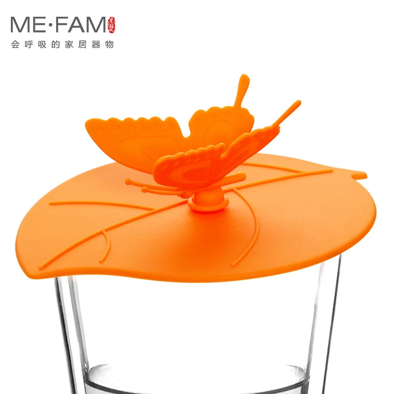 ME.FAM Fashionable 3D Butterfly & Leaves Silicone Cup Cover - 10.5 cm Dustproof Seal Lid for Glass, Ceramic, and Plastic Mugs