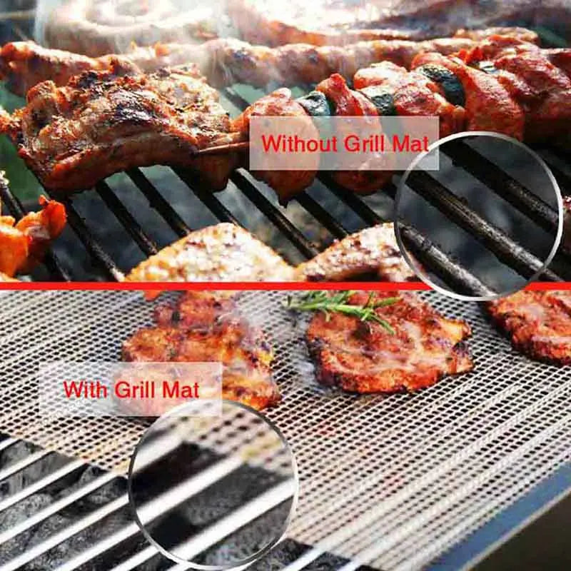 3-Pack Non-Stick Perforated BBQ Grill Mesh Mats — Reusable Heat-Resistant Oven & Baking Sheets for Outdoor Grilling