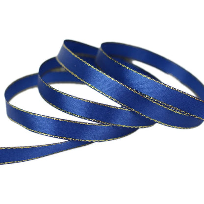 25 Yards 10mm Satin Ribbon with White & Gold Edge - High-Quality Gift Packaging Ribbon