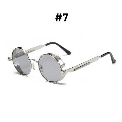 VIVIBEE Vintage Steampunk Red Sunglasses — 2025 Round Punk Alloy Metal Retro Goggles for Men & Women, Gothic Style Shades