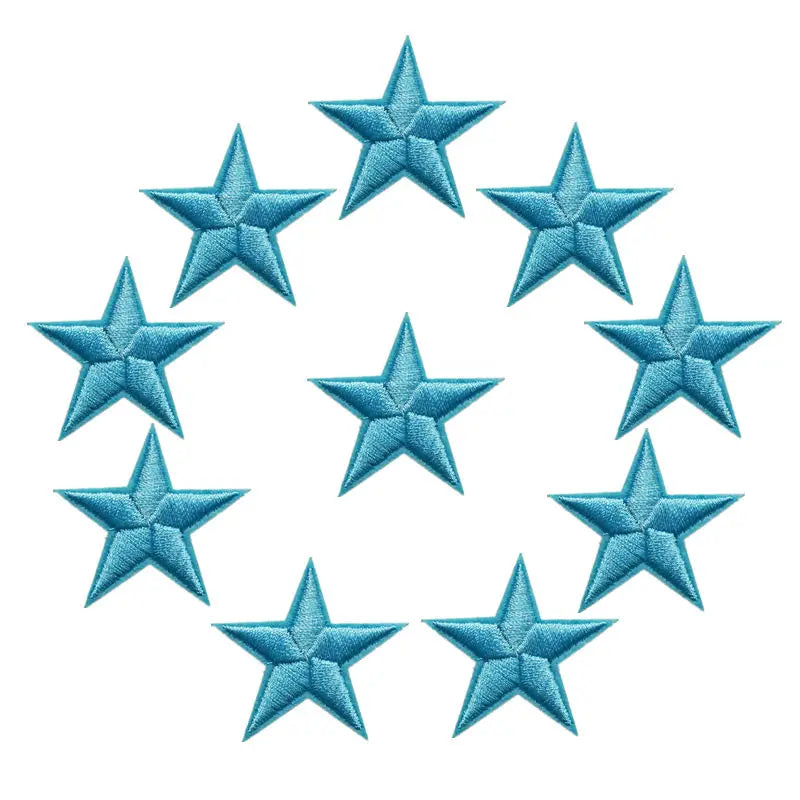 10pcs Star Embroidered Iron-On Patches – Gold Silver Red Blue Pink DIY Applique Badges for Clothes & Craft Decoration