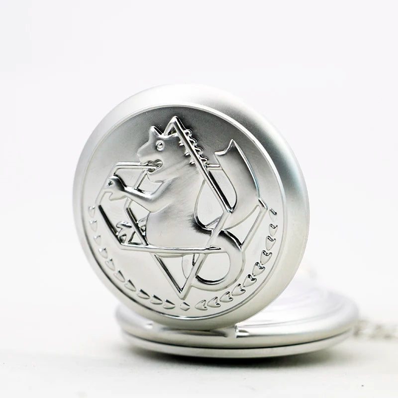 Fullmetal Alchemist Antique Silver Pocket Watch Necklace – Quartz Pendant Watch with Chain Anime Collectible Gift