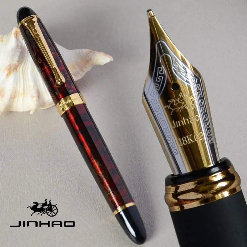 Iraurita Jinhao X450 Fountain Pen – 0.7mm Broad Nib, Dark Green & Gold, Full Metal, 21 Color Options with Ink