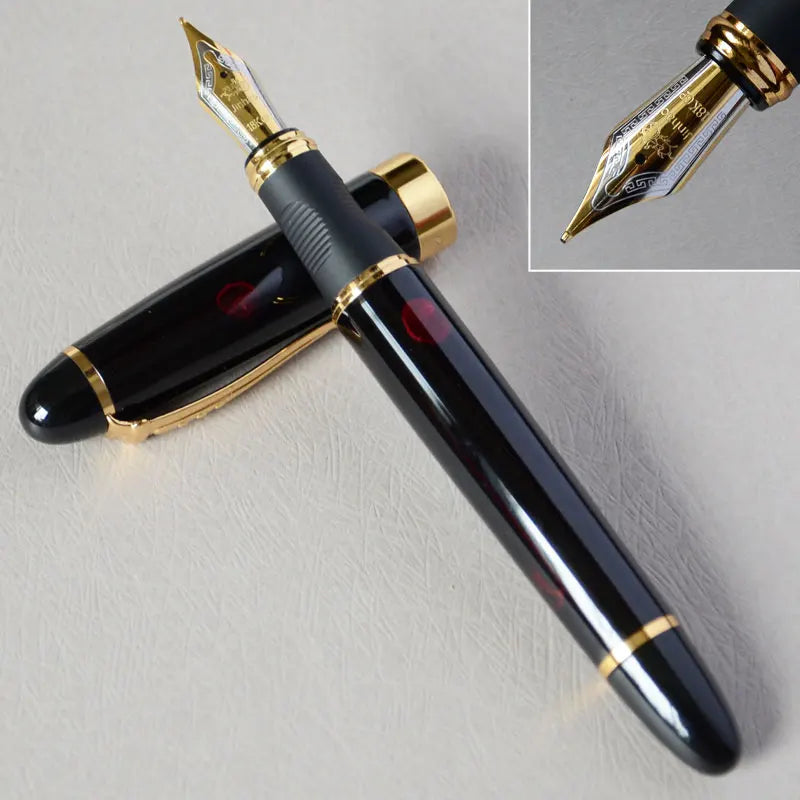 IRAURITA JINHAO X450 Fountain Pen – Dark Green & Golden, 18KGP 0.7mm Broad Nib, Full Metal, 21 Colors with Ink