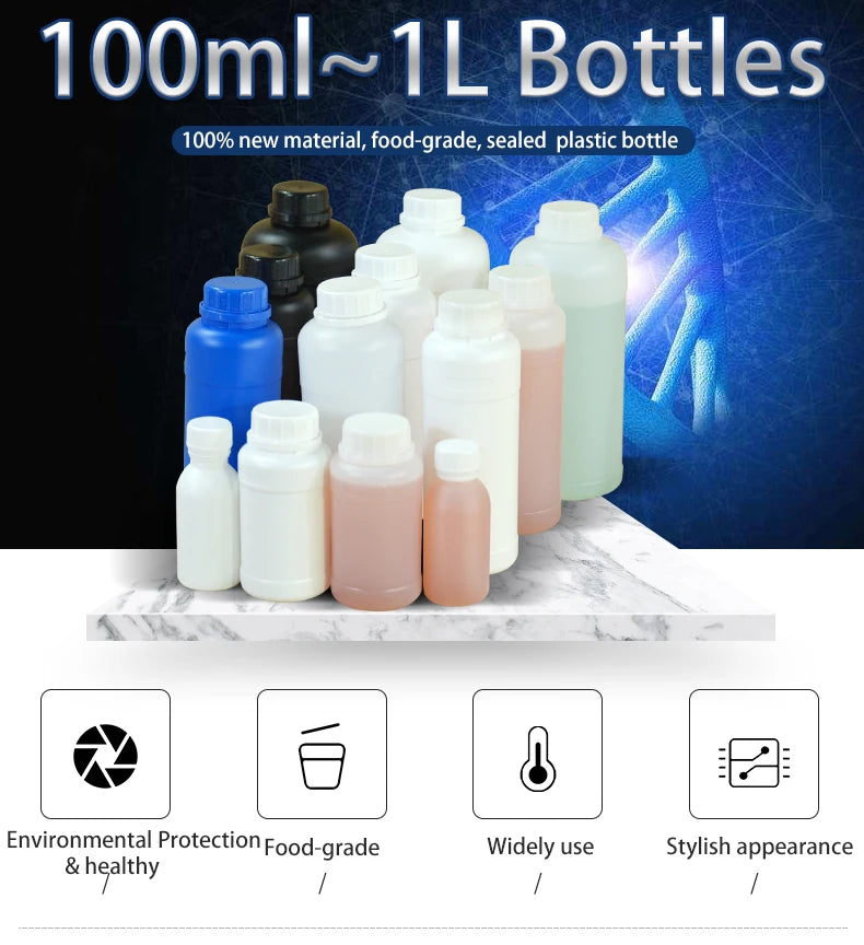 1000mL HDPE Refillable Plastic Bottle with Lid — Food Grade, Leakproof Container for Liquids, Agriculture & Pesticides, 1PCS
