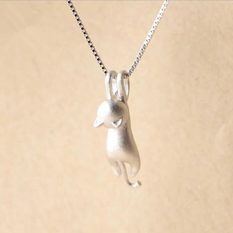 925 Sterling Silver Cat Necklace – Korean Fashion Cute Kitty Clavicle Chain Pendant Jewelry XL003
