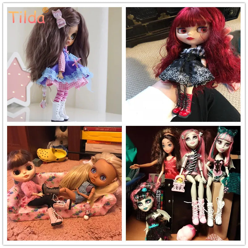 Tilda Doll Boots – 1/8 Mini Leather Shoes for Blythe & Azone Dolls, Casual Doll Accessories