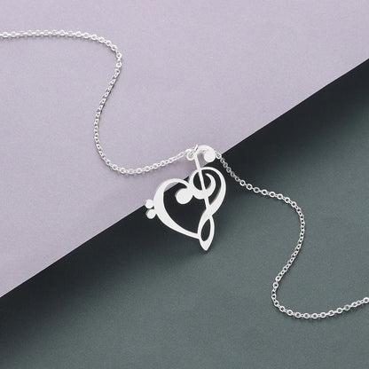 Kinitial Music Note Heart Necklace - Treble & Bass Clef Pendant Jewelry Gift for Music Lovers and Teachers