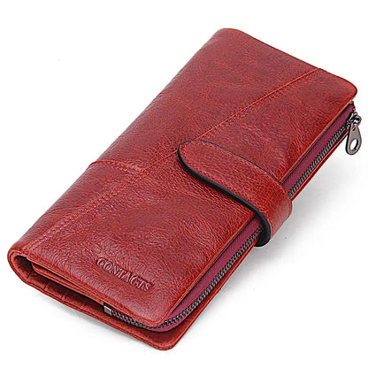 Women's Genuine Leather Long Wallet – Fashion Clutch with Coin Purse, Card Holder & Phone Pocket by Contact's