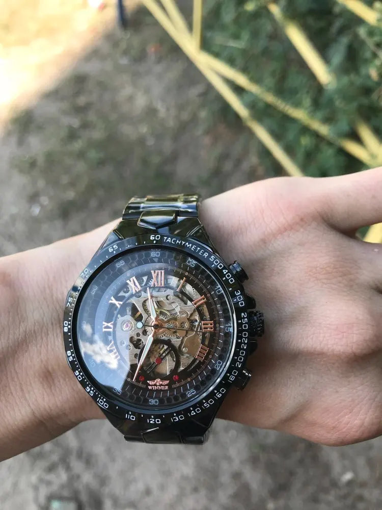 Winner Men's Luxury Mechanical Watch – Sport Design Bezel, Automatic Skeleton Dial, Fashion Montre Homme