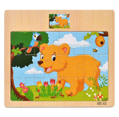 Hot Sale 9/12-Piece Wooden Puzzle Set — Cartoon Vehicles & Animals Educational Learning Toys for Kids, Perfect Gift