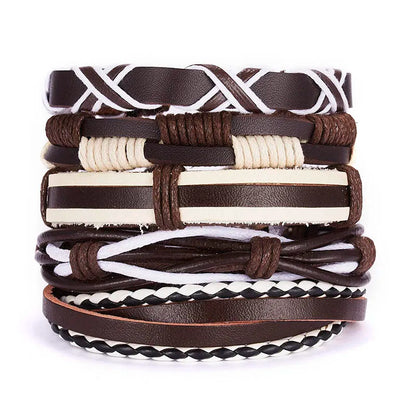 Men's Vintage Multilayer Leather Braid Bracelet - Handmade Star, Leaf & Owl Rope Wrap Bangle, Male Gift Jewelry