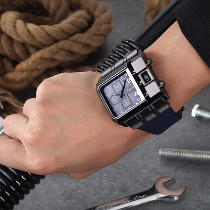 Oulm 3364 Men’s Square Watch — Large Dial Casual Leather Strap Quartz Sport Wristwatch