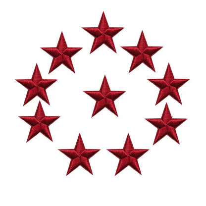 10pcs Star Embroidered Iron-On Patches – Gold Silver Red Blue Pink DIY Applique Badges for Clothes & Craft Decoration