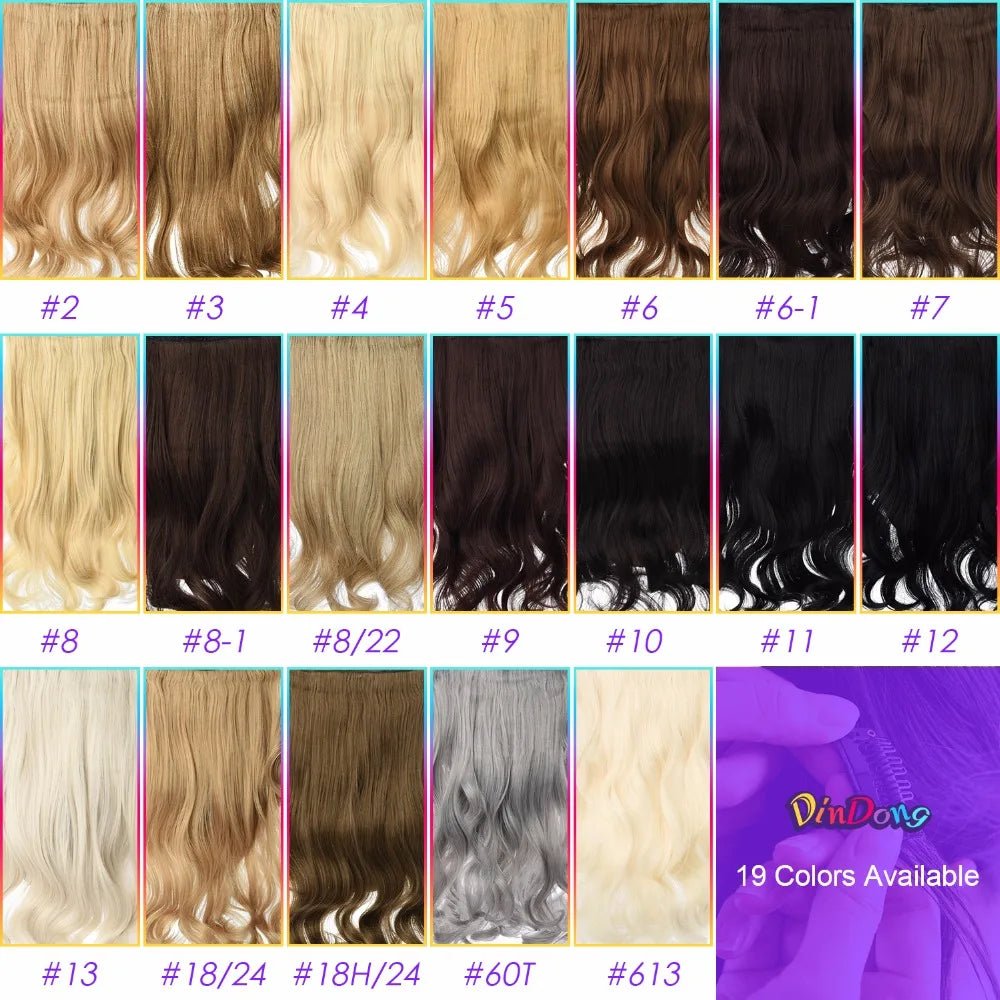 DinDong 32" Clip-In Hair Extensions — 210G Synthetic Wavy, Heat Resistant, 613# Blonde & 19 Colors