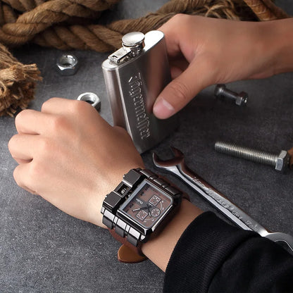 Oulm 3364 Men’s Square Watch — Large Dial Casual Leather Strap Quartz Sport Wristwatch