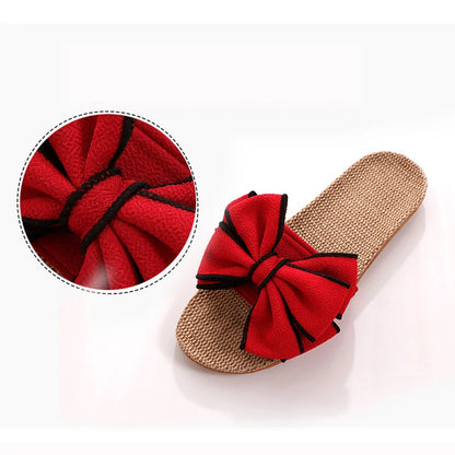Mntrerm 2024 Women's Casual Linen Slippers – Soft Indoor Flats with Bow-Knot, Cute Summer Home Sneakers
