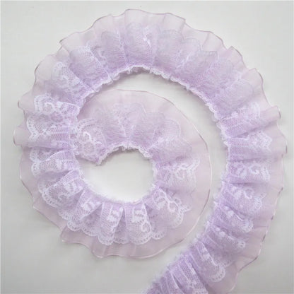 2 Yard Pleated Organza Lace Trim - 4cm Double Layer Ribbon for Sewing, Doll Clothes & Wedding Decor
