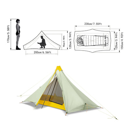 Ultralight 1-Person Camping Tent – 230g/260g Summer Mesh Tent, 40D 210T Nylon, Ventilated Inner Tent with Mosquito Net, 3-4 Season