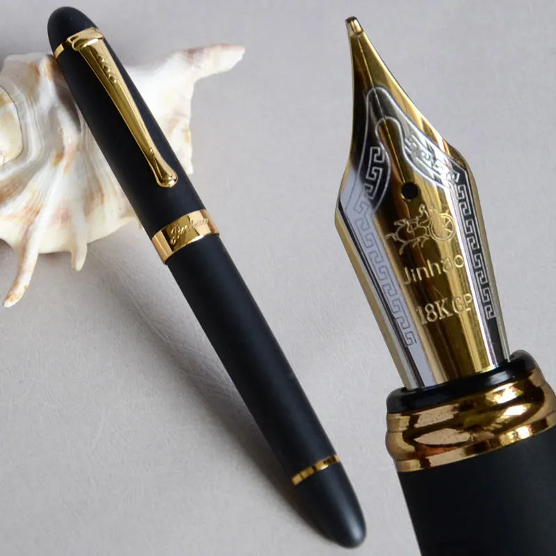 Iraurita Jinhao X450 Fountain Pen – 0.7mm Broad Nib, Dark Green & Gold, Full Metal, 21 Color Options with Ink