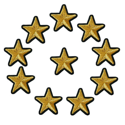 10pcs Star Embroidered Iron-On Patches – Gold Silver Red Blue Pink DIY Applique Badges for Clothes & Craft Decoration