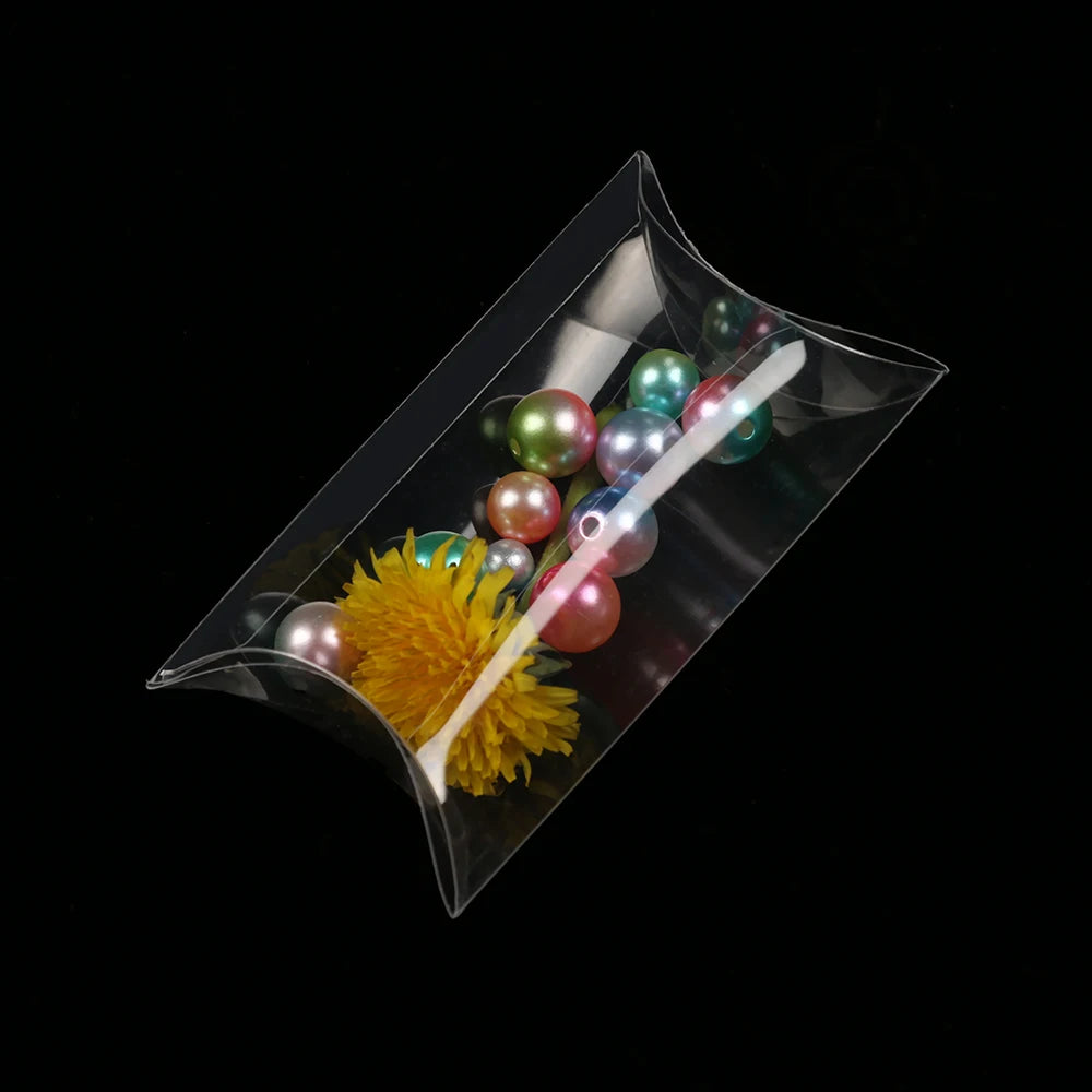 50pcs Pillow-Shaped Candy Boxes – Clear PVC Sweet Gift Packaging for Wedding Party Favors