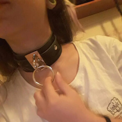 KMVEXO Harajuku Punk Leather Choker Necklace - Handmade Gothic Collar with Silver-Tone Metal O-Ring for Parties
