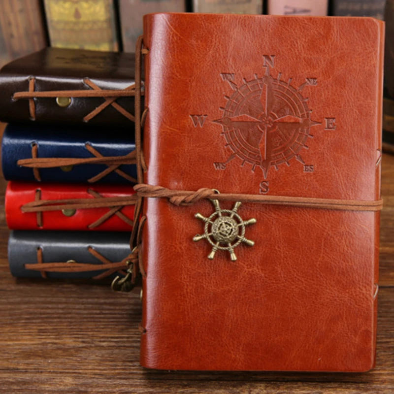 Retro PU Leather Spiral Notebook – Vintage Pirate Anchor Refillable Diary Journal for Travelers