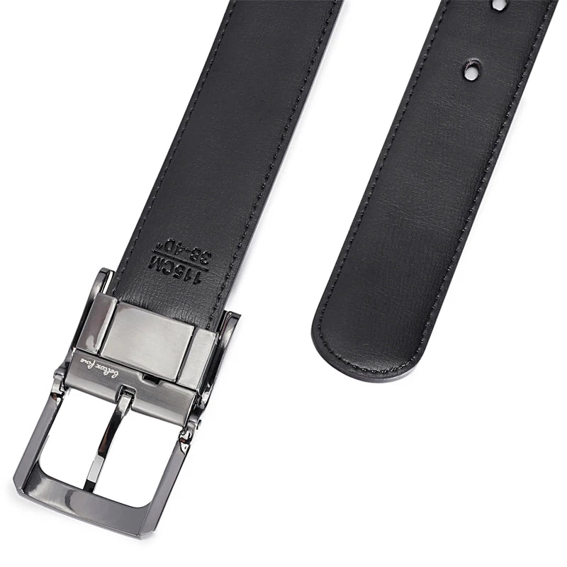 Men’s Genuine Leather Reversible Belt – 2-in-1 Rotated Buckle for Big & Tall Sizes