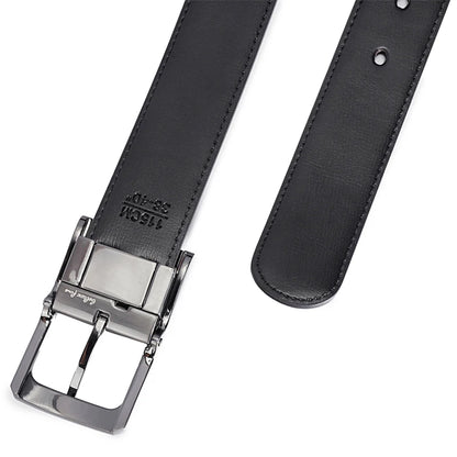 Men’s Genuine Leather Reversible Belt – 2-in-1 Rotated Buckle for Big & Tall Sizes