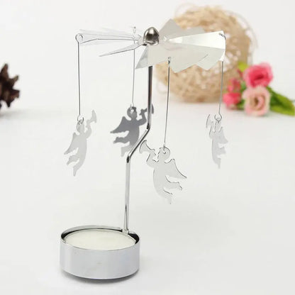 Silver Christmas Rotating Tea Light Candle Holder Carousel – Spinning Holiday Centerpiece Decor
