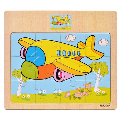 Hot Sale 9/12-Piece Wooden Puzzle Set — Cartoon Vehicles & Animals Educational Learning Toys for Kids, Perfect Gift